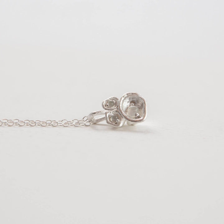 Moonstone and Silver Pendant Birthstone NecklaceMoonstone and Silver Lichen Pendant Necklace - close up